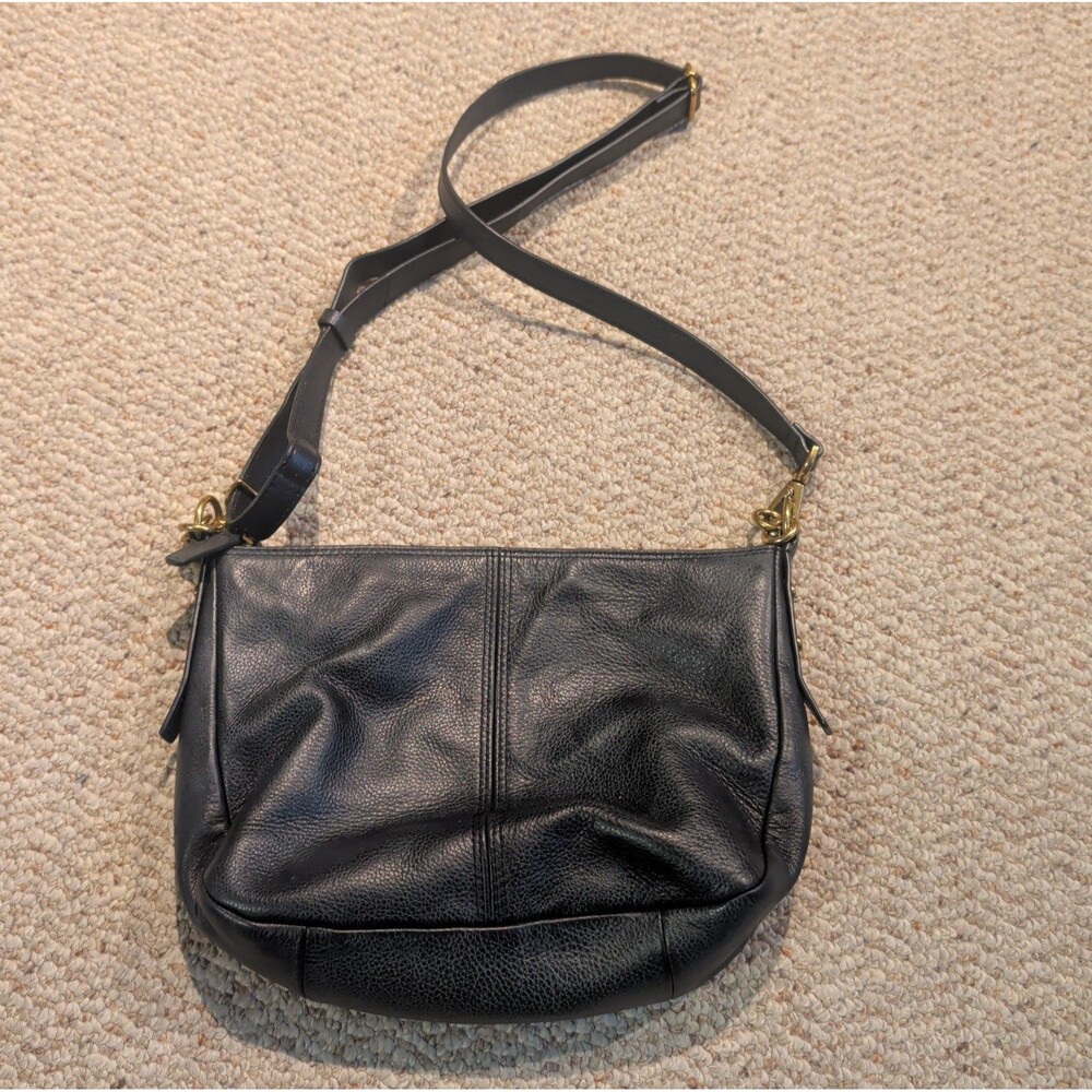 Fossil Jolie Leather Hobo Bag Black Crossbody Classic Purse Pebbled Zip